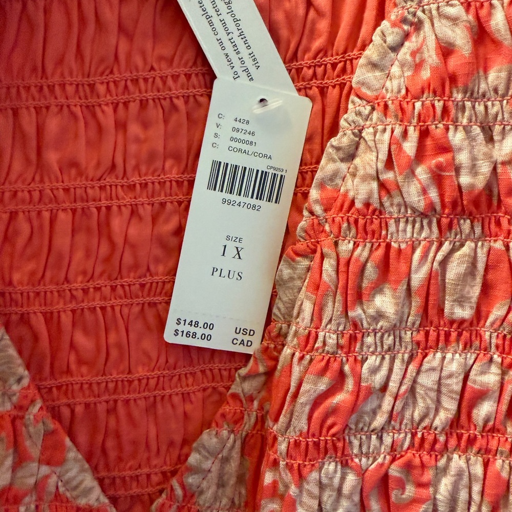 Anthropologie Peregrine Sleeveless V-Neck
Smocked Mini Dress 1X Coral NWT - Picture 6 of 6